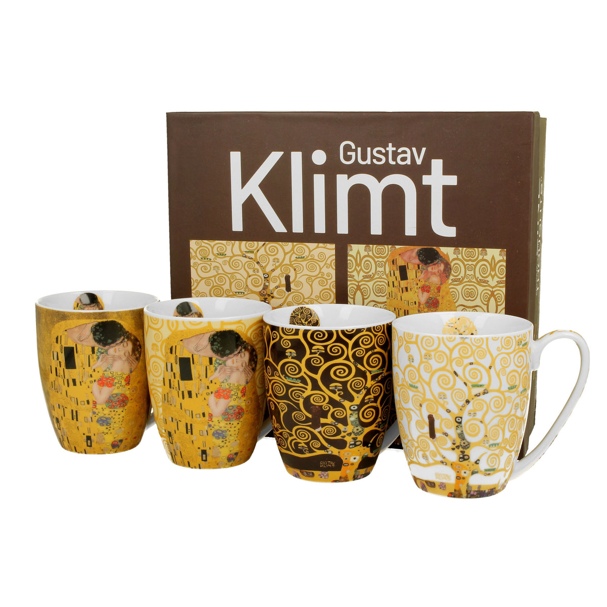 Set 4 cani clasice din portelan, inspirate de Gustav Klimt, 350 ml