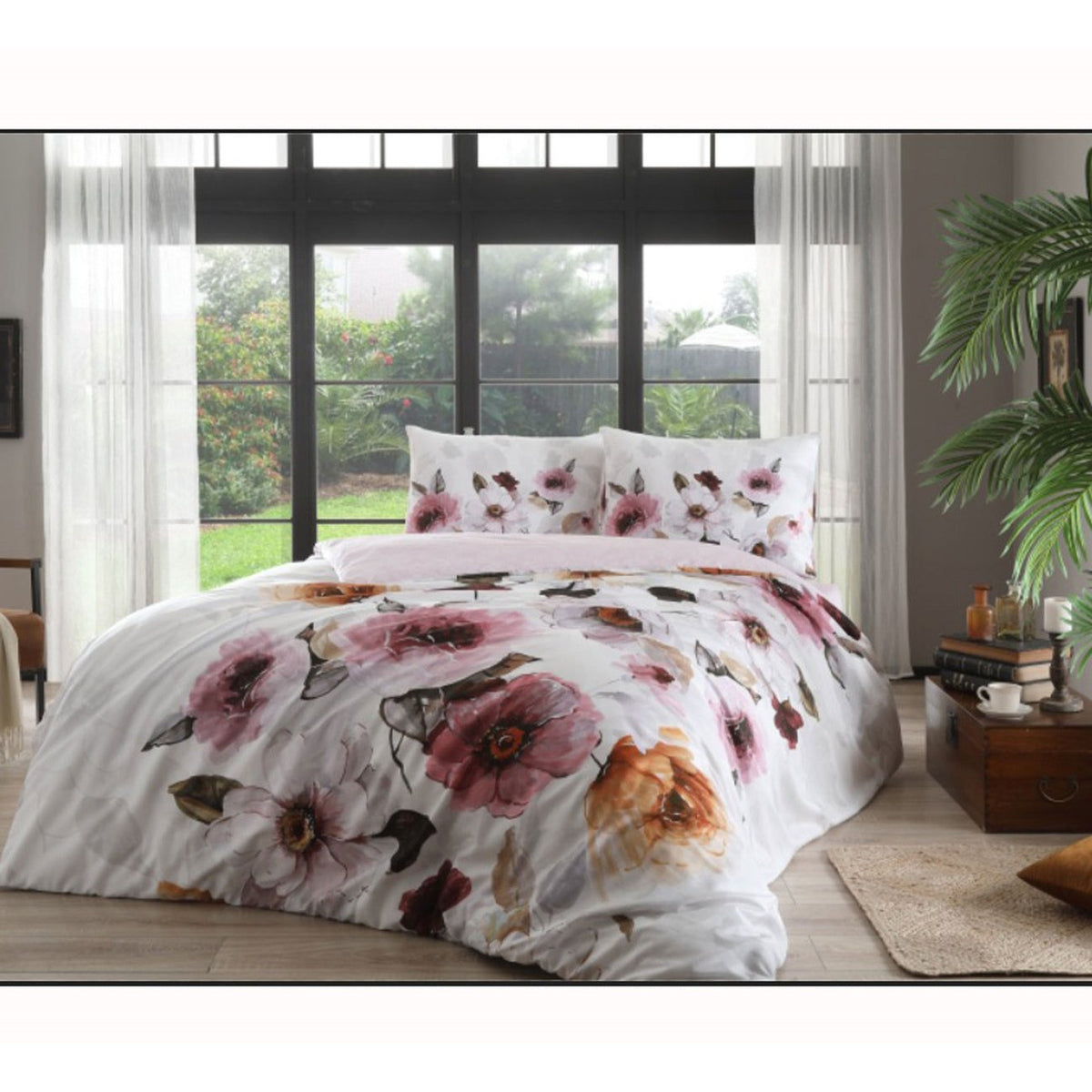 Lenjerie de pat dublu, bumbac 100% satinat, 4 piese, 230x260 cm, TAC Espita roz