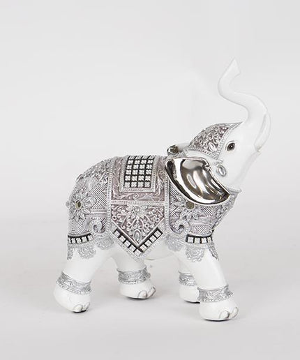 Decoratiune elefant din rasina, alb-argintiu, 12.5x5.5x15.5 cm