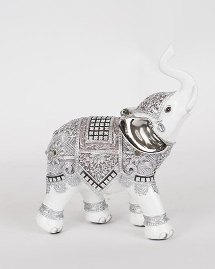 Decoratiune elefant din rasina, alb-argintiu, 12.5x5.5x15.5 cm