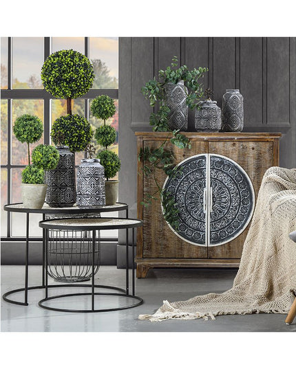 Set 2 mese cafea, metal si lemn, natural-alb, negru, 61x45 / 49x39 cm - Victoria home deco