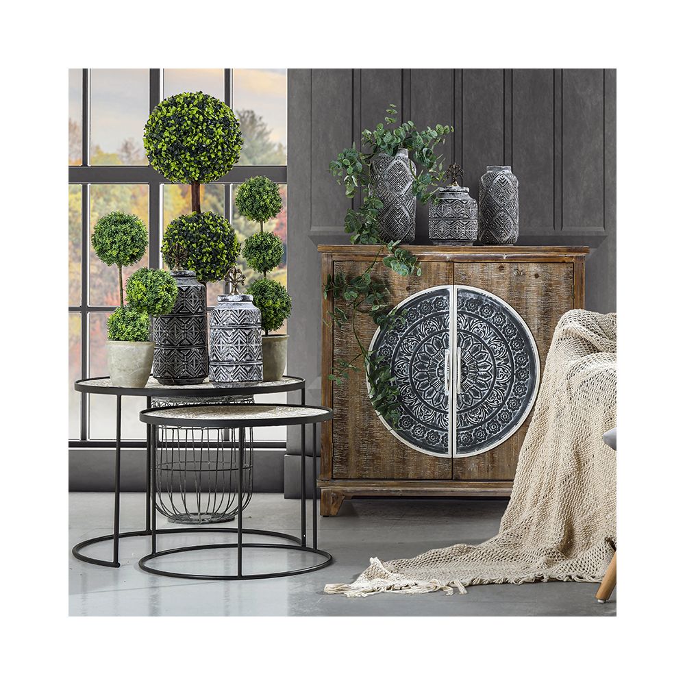 Set 2 mese cafea, metal si lemn, natural-alb, negru, 61x45 / 49x39 cm - Victoria home deco