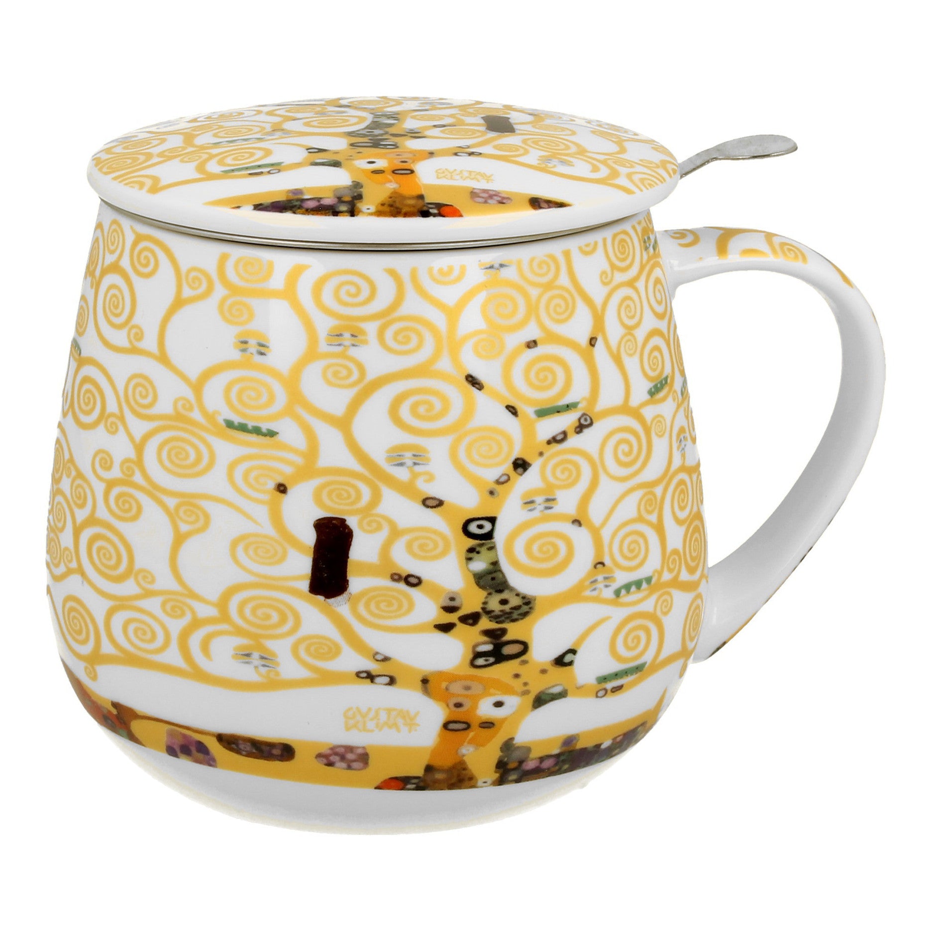 Cana barel 430 ml cu infuzor si capac TREE OF LIFE Ecru inspirat de Gustav Klimt, 430 ml