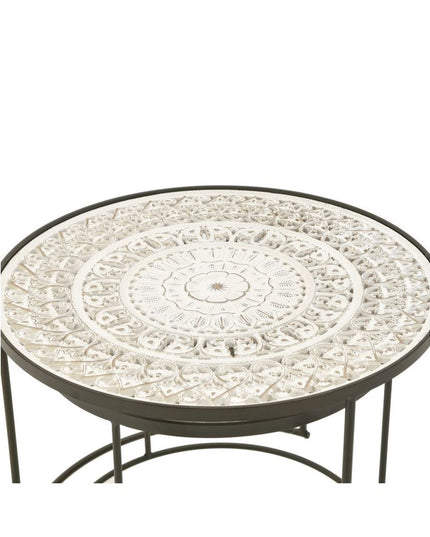 Set 2 mese cafea, metal si lemn, natural-alb, negru, 61x45 / 49x39 cm - Victoria home deco