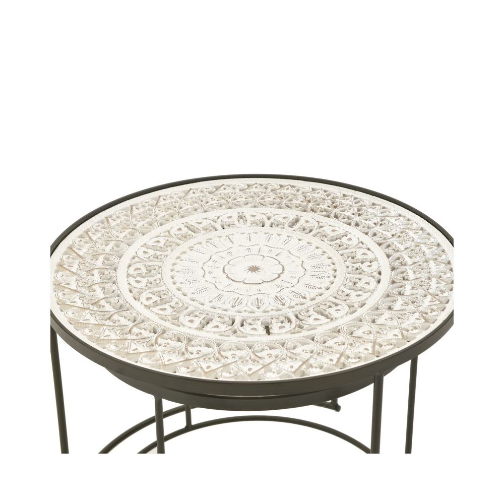 Set 2 mese cafea, metal si lemn, natural-alb, negru, 61x45 / 49x39 cm - Victoria home deco
