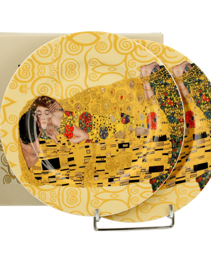 Set 2 farfurii pentru desert, The Kiss Ecru, inspirat de Klimt, 19 cm