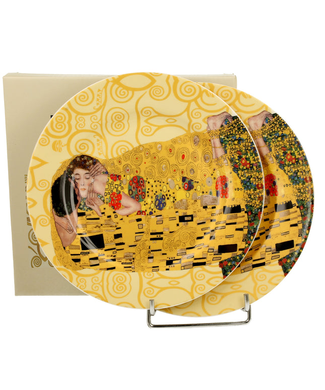 Set 2 farfurii pentru desert, The Kiss Ecru, inspirat de Klimt, 19 cm
