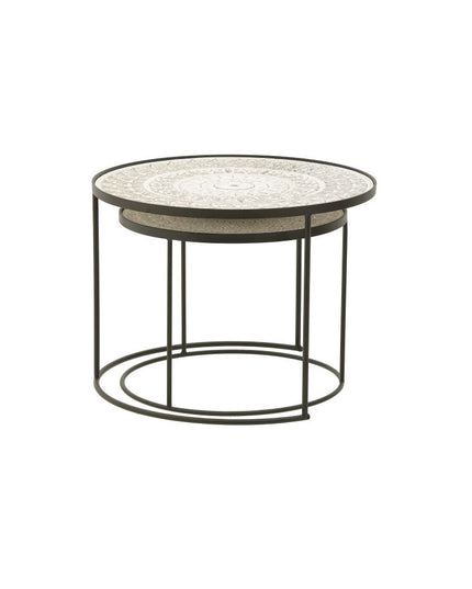Set 2 mese cafea, metal si lemn, natural-alb, negru, 61x45 / 49x39 cm - Victoria home deco