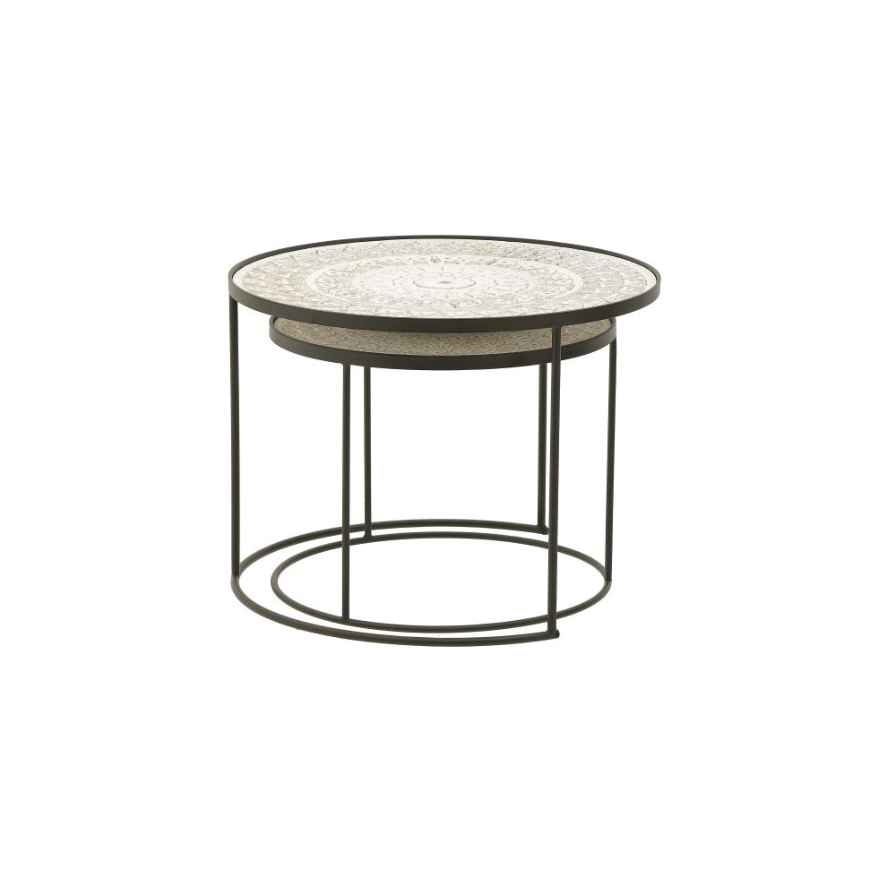 Set 2 mese cafea, metal si lemn, natural-alb, negru, 61x45 / 49x39 cm - Victoria home deco
