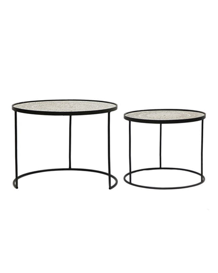 Set 2 mese cafea, metal si lemn, natural-alb, negru, 61x45 / 49x39 cm - Victoria home deco