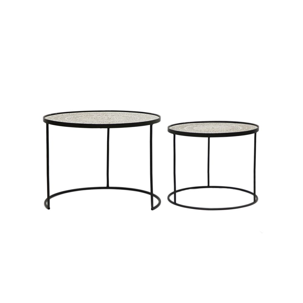Set 2 mese cafea, metal si lemn, natural-alb, negru, 61x45 / 49x39 cm - Victoria home deco