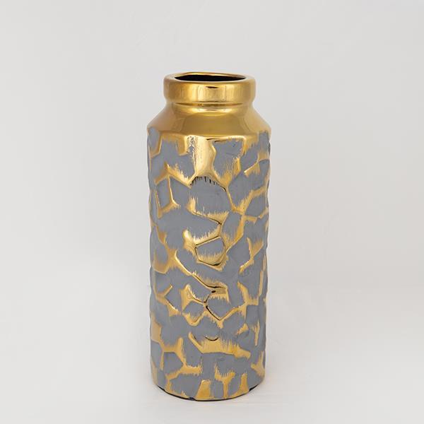 Vaza decorativa Gri-auriu, din ceramica, 13x13x33 cm