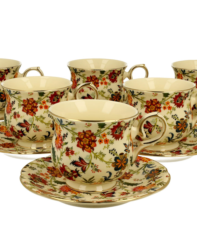 Set de 6 cești din porțelan fin cu design Fantasy, decor artistic și detalii elegante, perfect pentru servirea ceaiului sau cafelei.