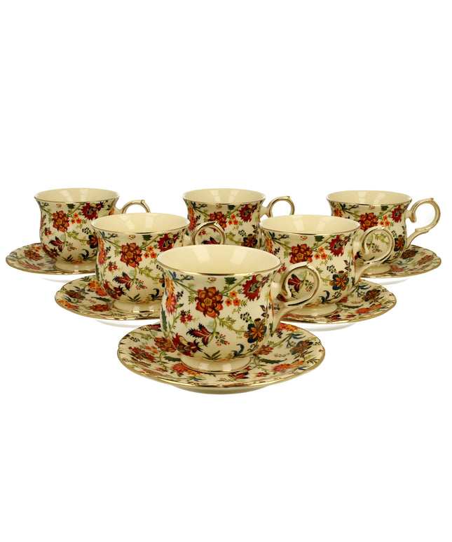 Set de 6 cești din porțelan fin cu design Fantasy, decor artistic și detalii elegante, perfect pentru servirea ceaiului sau cafelei.