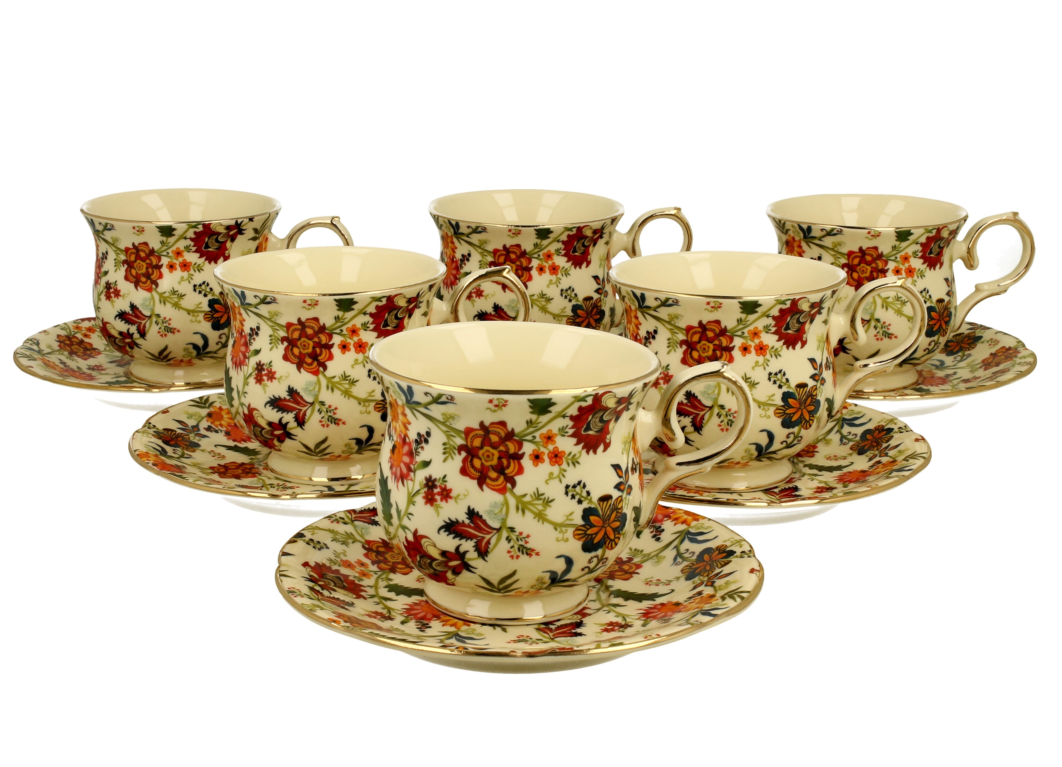 Set de 6 cești din porțelan fin cu design Fantasy, decor artistic și detalii elegante, perfect pentru servirea ceaiului sau cafelei.