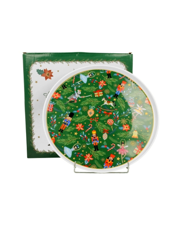 Farfurie mare cu margine inalta din portelan pentru desert, in cutie, Spiritul Craciunului, 26 cm - Victoria home deco