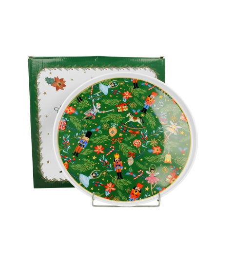 Farfurie mare cu margine inalta din portelan pentru desert, in cutie, Spiritul Craciunului, 26 cm - Victoria home deco