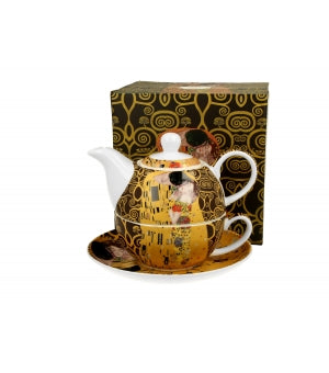 Ceainic cu farfurie THE KISS BROWN inspirată de Klimt 300/350 ml - Victoria home deco