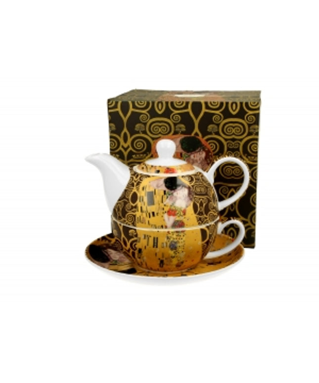 Ceainic cu farfurie THE KISS BROWN inspirată de Klimt 300/350 ml - Victoria home deco