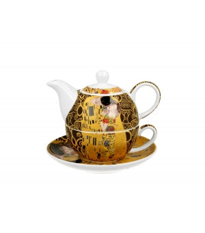 Ceainic cu farfurie THE KISS BROWN inspirată de Klimt 300/350 ml - Victoria home deco