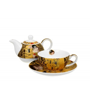 Ceainic cu farfurie THE KISS BROWN inspirată de Klimt 300/350 ml - Victoria home deco