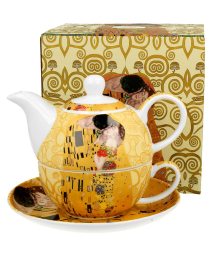 Set pentru ceai The Kiss Ecru, Include ceainic cu ceasca si farfurie, Portelan, 220 ml, Multicolor - Victoria home deco