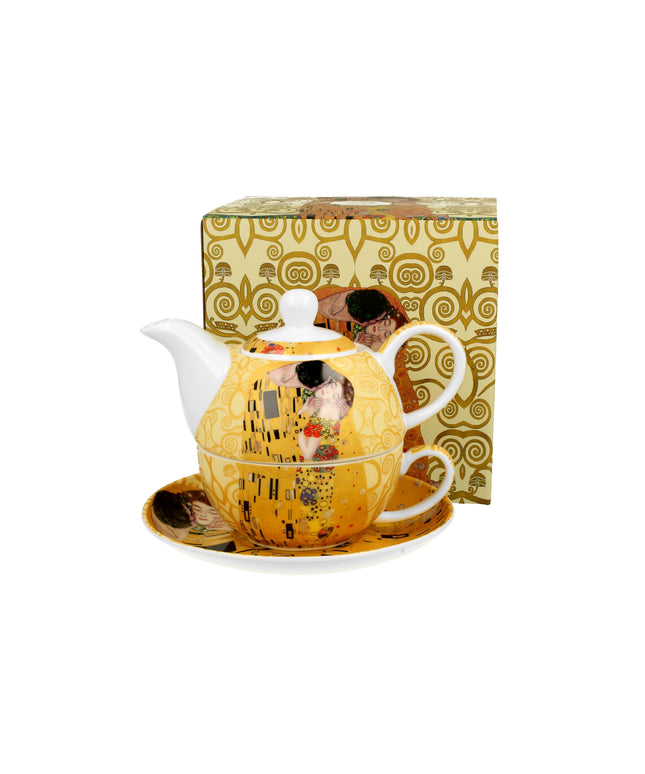 Set pentru ceai The Kiss Ecru, Include ceainic cu ceasca si farfurie, Portelan, 220 ml, Multicolor - Victoria home deco