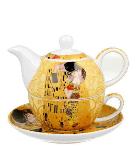 Set pentru ceai The Kiss Ecru, Include ceainic cu ceasca si farfurie, Portelan, 220 ml, Multicolor - Victoria home deco