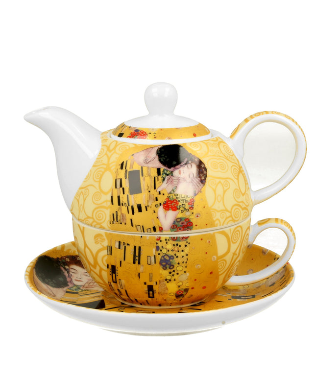 Set pentru ceai The Kiss Ecru, Include ceainic cu ceasca si farfurie, Portelan, 220 ml, Multicolor - Victoria home deco