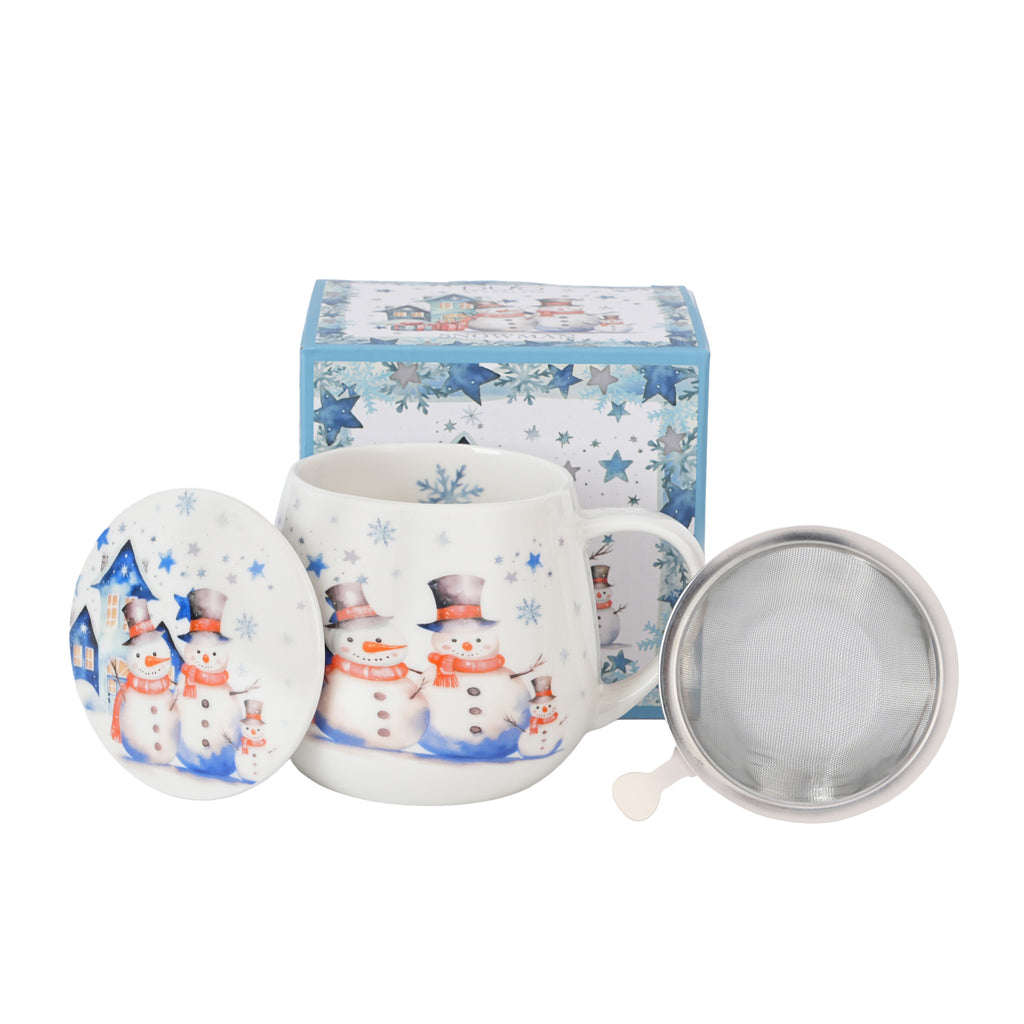 Cana cu infuzor pentru ceai,de Craciun design Snowman, 430 ml