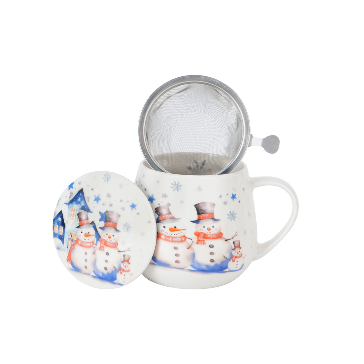 Cana cu infuzor pentru ceai,de Craciun design Snowman, 430 ml