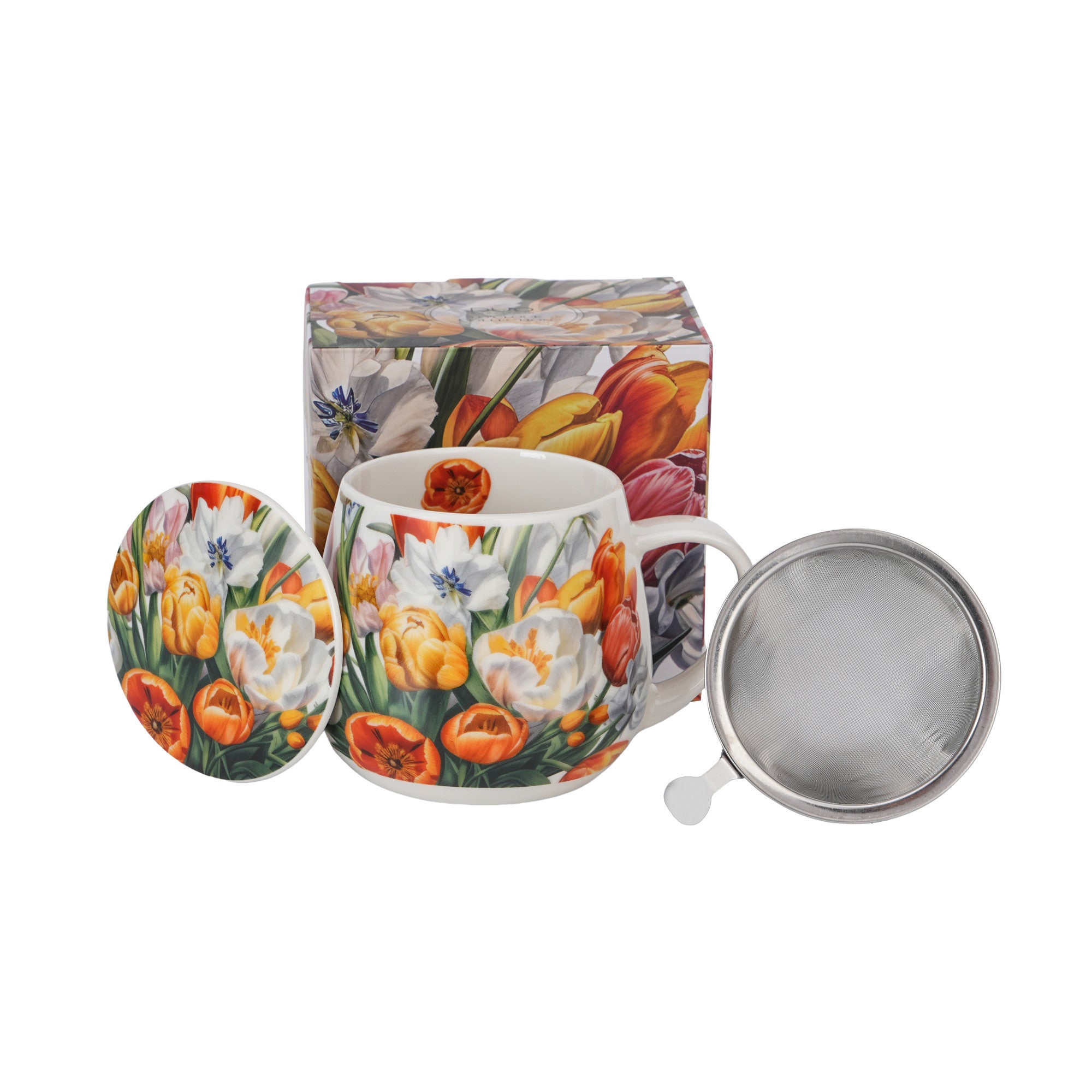 Cana cu infuzor Lalele, portelan, multicolor. 430 ml