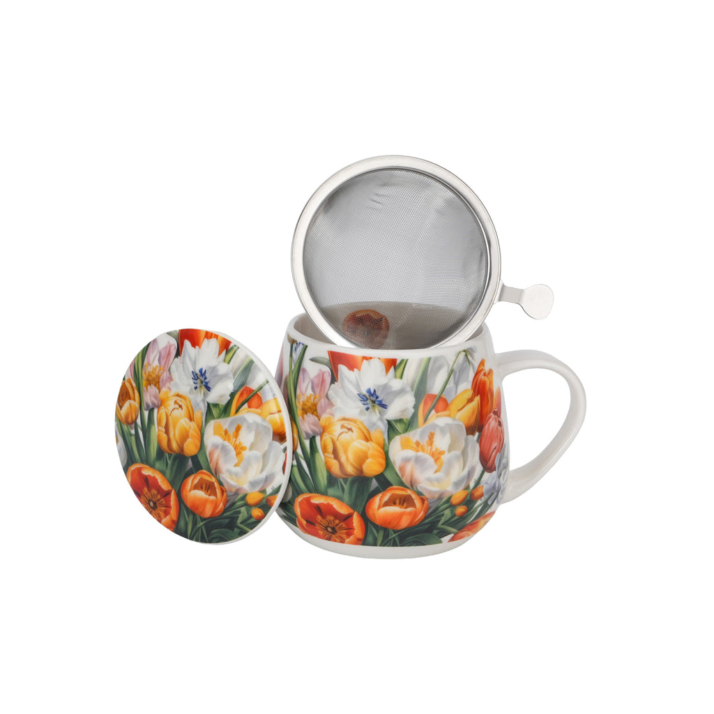 Cana cu infuzor Lalele, portelan, multicolor. 430 ml