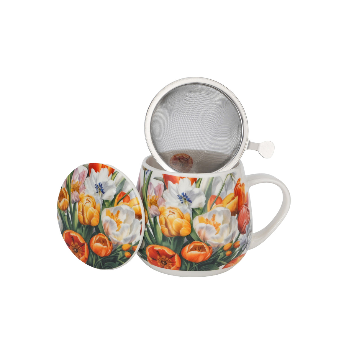 Cana cu infuzor Lalele, portelan, multicolor. 430 ml