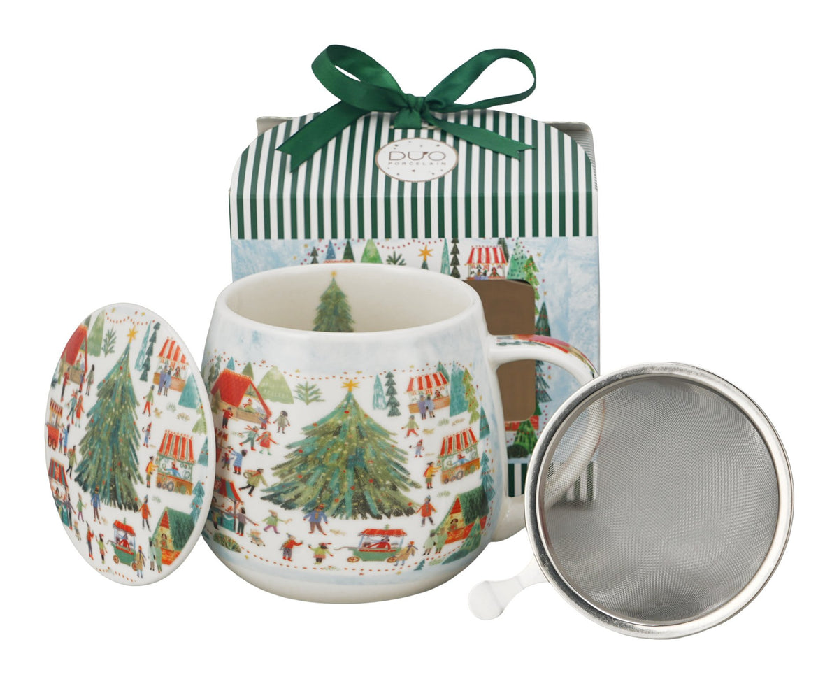 Cana barel cu infuzor Duo, Christmas Market, portelan, multicolor, 430 ml