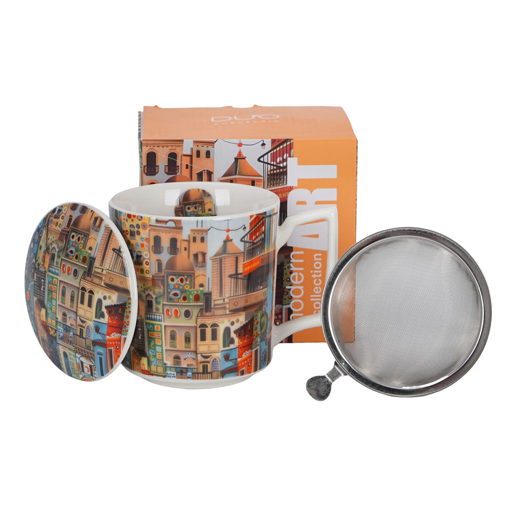 Cana cu infuzor pentru ceai, Orasul Dulce, 450 ml, multicolor