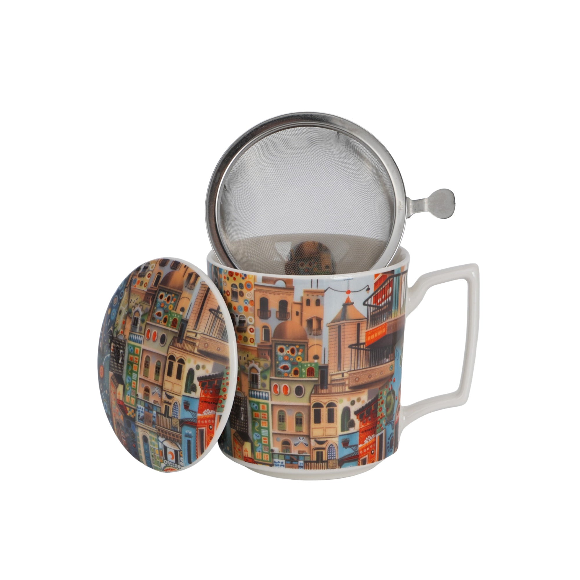 Cana cu infuzor pentru ceai, Orasul Dulce, 450 ml, multicolor