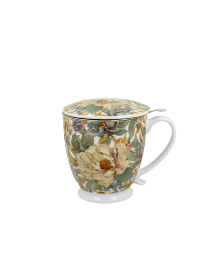 Cana cu infuzor, Duo, Bujori albi, din portelan, 510 ml