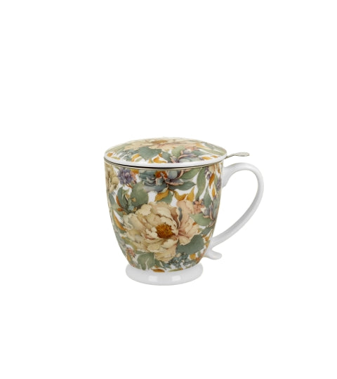 Cana cu infuzor, Duo, Bujori albi, din portelan, 510 ml