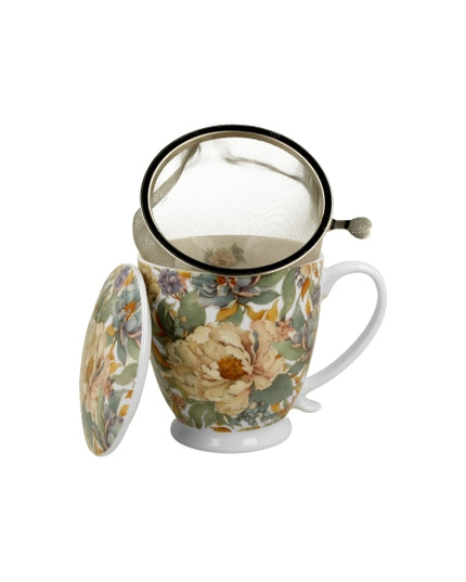 Cana cu infuzor, Duo, Bujori albi, din portelan, 510 ml