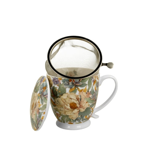 Cana cu infuzor, Duo, Bujori albi, din portelan, 510 ml