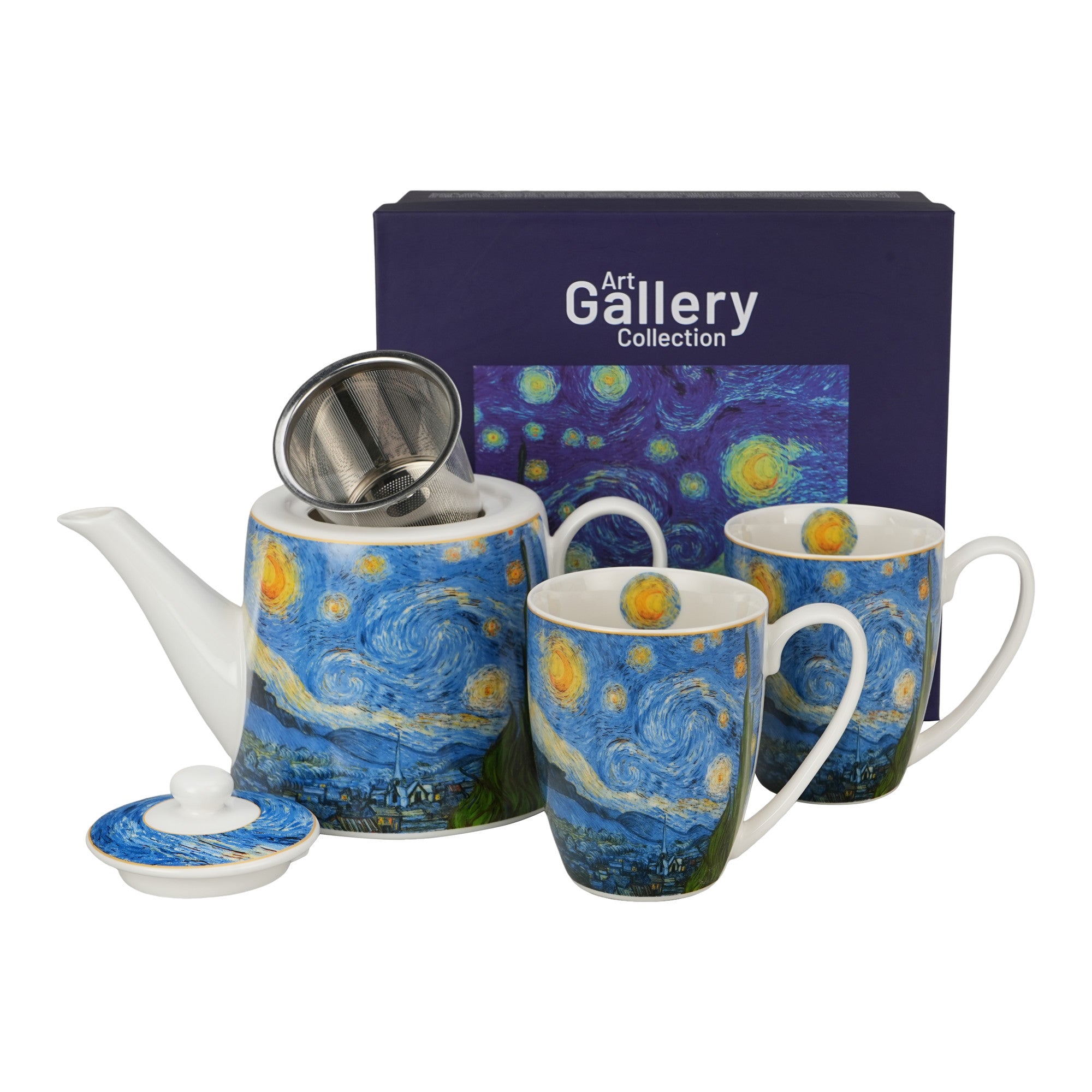 Set de ceainic cu infuzor și 2 căni clasice STARRY NIGHT inspirate de Van Gogh, 360/900 ml