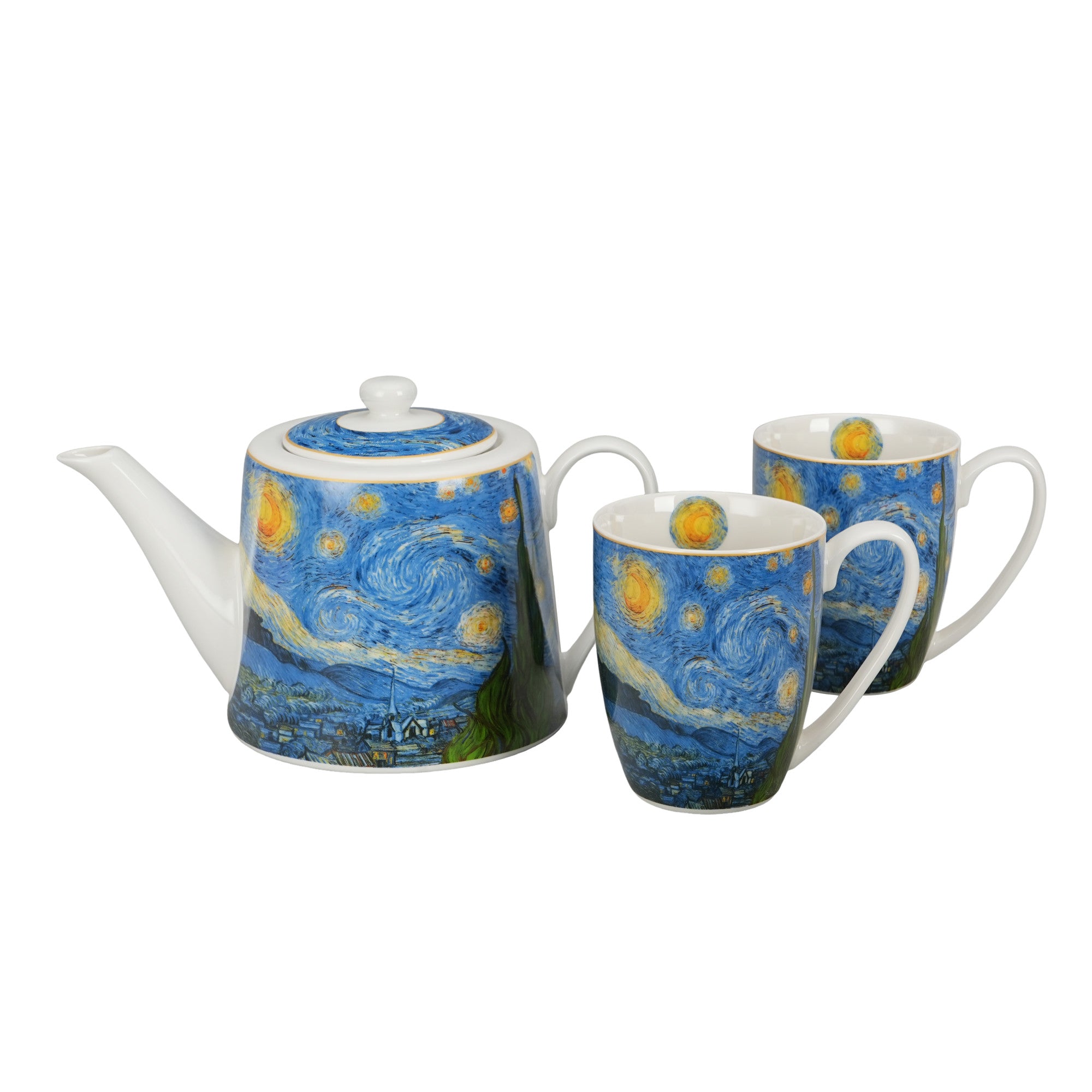 Set de ceainic cu infuzor și 2 căni clasice STARRY NIGHT inspirate de Van Gogh, 360/900 ml