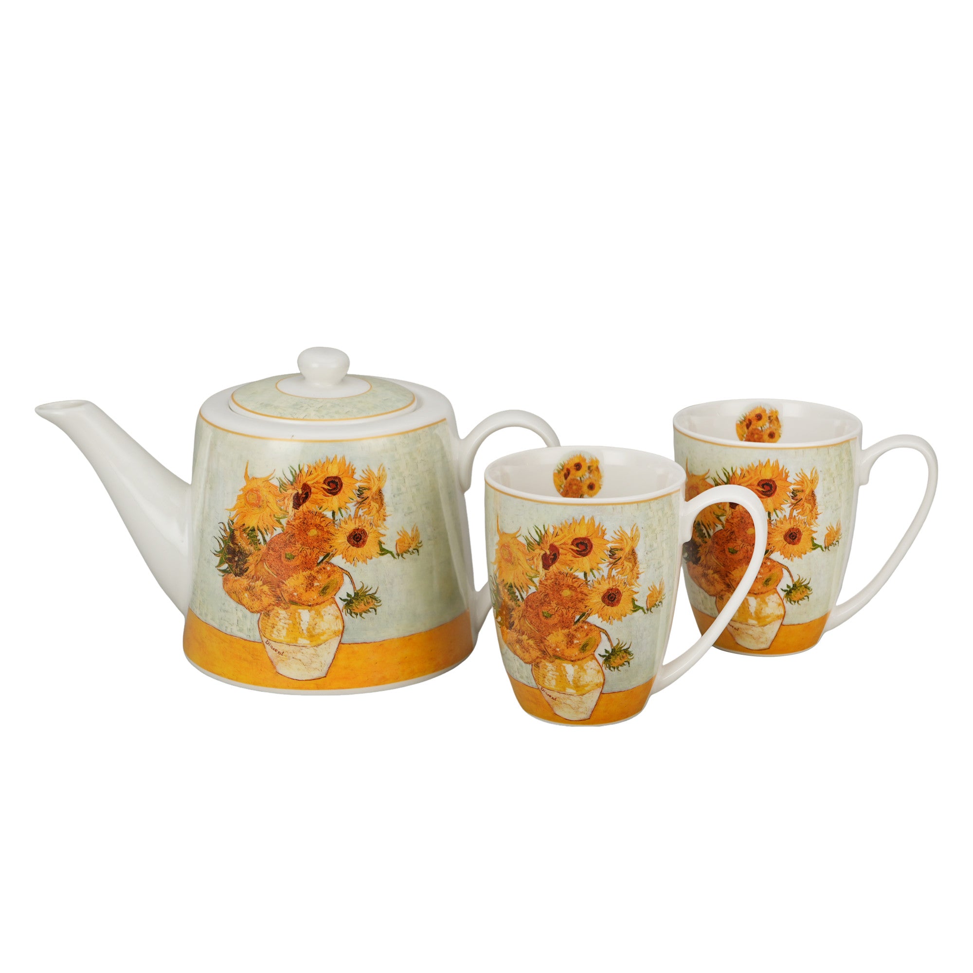 Set de ceainic cu infuzor și 2 căni clasice cu tematică de floarea-soarelui inspirate de Van Gogh