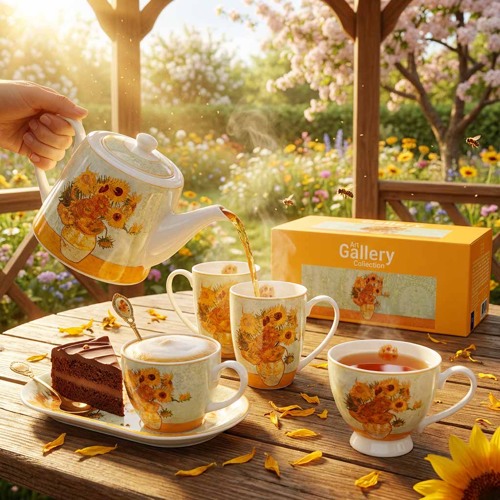 Set de mic dejun: ceașcă jumbo și farfurie FLOAREA-SOARELUI inspirate de Van Gogh